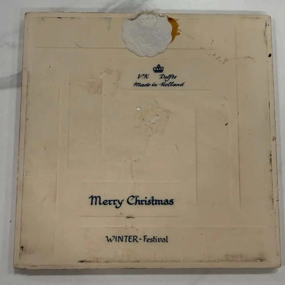 VINTAGE 1978 Kerstmis Holland Delft Blue Christmas Ceramic Tile 6 Inch Dutch
